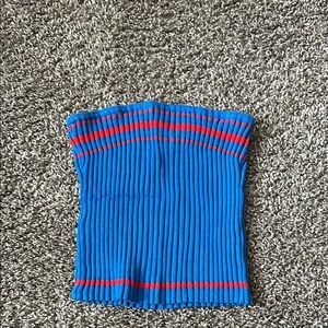 Blue and Red Ribbed Tube Top